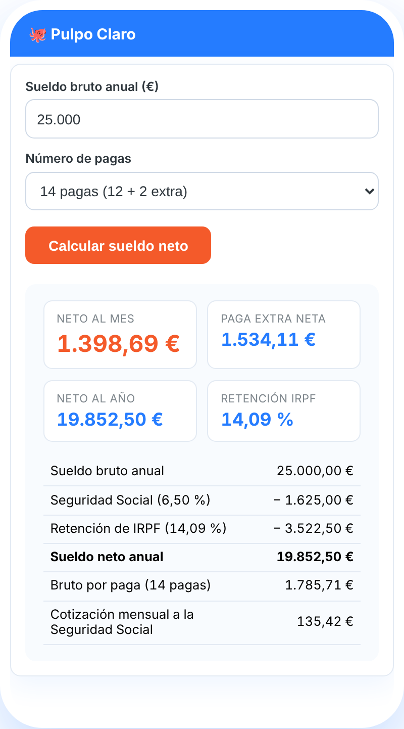 Calculadora de nomina de Pulpo Claro