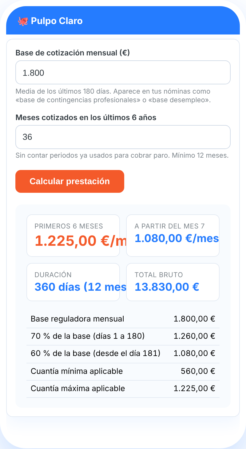 Calculadora de paro de Pulpo Claro